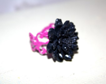 Flower ring, adjustable, filigree