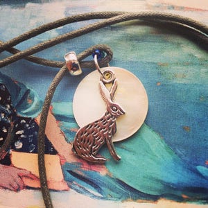 Simple Hare and Motherofpearl Full Moon Hemp Cord Necklace