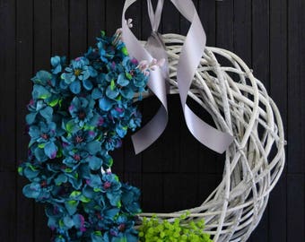Modern Teal Floral Front Door Wreath