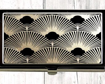 Art Deco Business Card Case, Metal Card Case, Black Card Case, Womens Small Wallet, Credit Card Case, Metal Credit Card Holder, Office Gifts