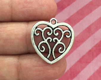 8 Silver Filigree Heart Charm Pendant SP0121
