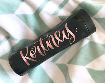 Bridesmaid Travel Mug | Black Travel Mug | Travel Mug Personalized | Name Mug | Teacher Travel Mug | Travel Coffee Mug | Rose Gold Mug