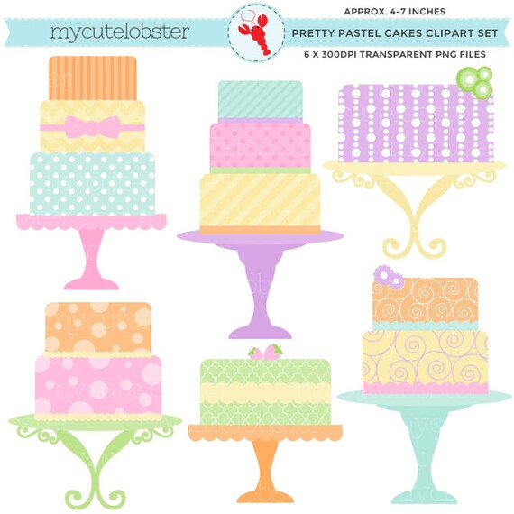 Pretty Pastel Cakes Clipart Set clip art set of cakes
