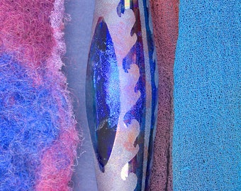 SRA Lampwork Beads "Blue Wave III" Handmade Sandblasted Glass Polished Dichroic Focal Window Bead ~ Iridescent Lustre ~ True Blue