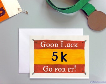 Good Luck 5k run card, 5km card for runner, couch to 5k, C25k, running card