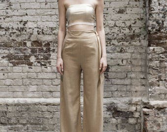 Glitter Gold Palazzo Wide Leg Trousers