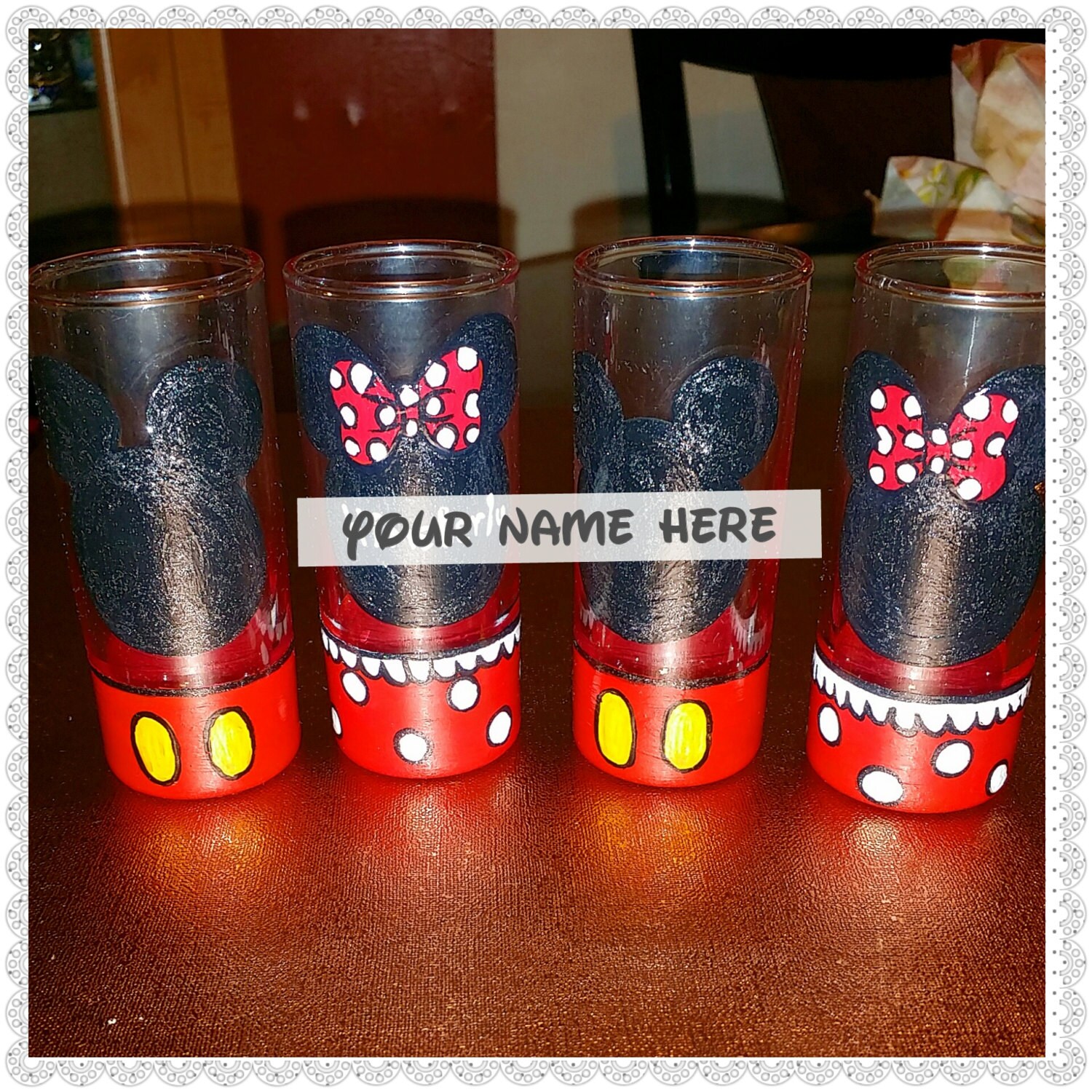 Disney lovers 4 pcs set shot glass. Personalize with your