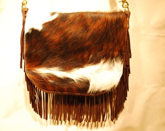 Fringed Shoulder Bag with Cowhide