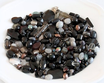 Black Bead Mix Glass - Mix Craft Supplies - Jewelry Supplies - Bead Supplies - Loose Bead - Lot Jewelry Making - Mix Shapes and Sizes