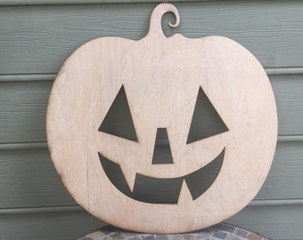 Toothy Face Pumpkin Door Hanger - Large - 5mm Thick Plywood Unfinished