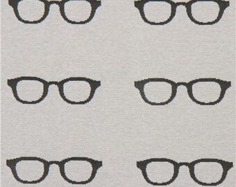 213086 grey with black glasses Jacquard echino fabric