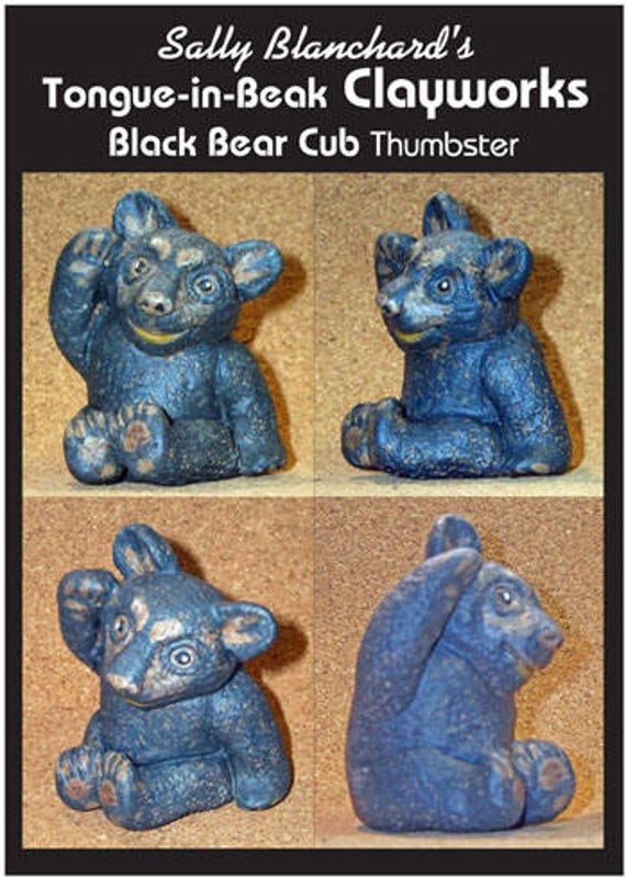 Black Bear Cub Thumbster - Sally Blanchard's One-of-a-Kind Tongue-in-Beak Clayworks