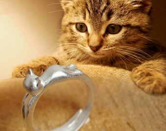 Sterling silver super cute cat kitty ring!