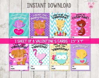 Items similar to Animal Valentine's Day Tiny Cards ~ Animal Valentine ...