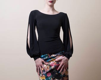Black Bishop Sleeve Blouse-Made to Measure