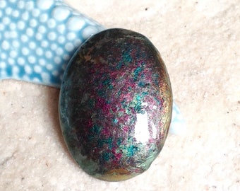 Cabochon green 40mmX30mm rose gold copper iridescent / hand painted /cabochon oval glass Magnifier / cosmic pendant