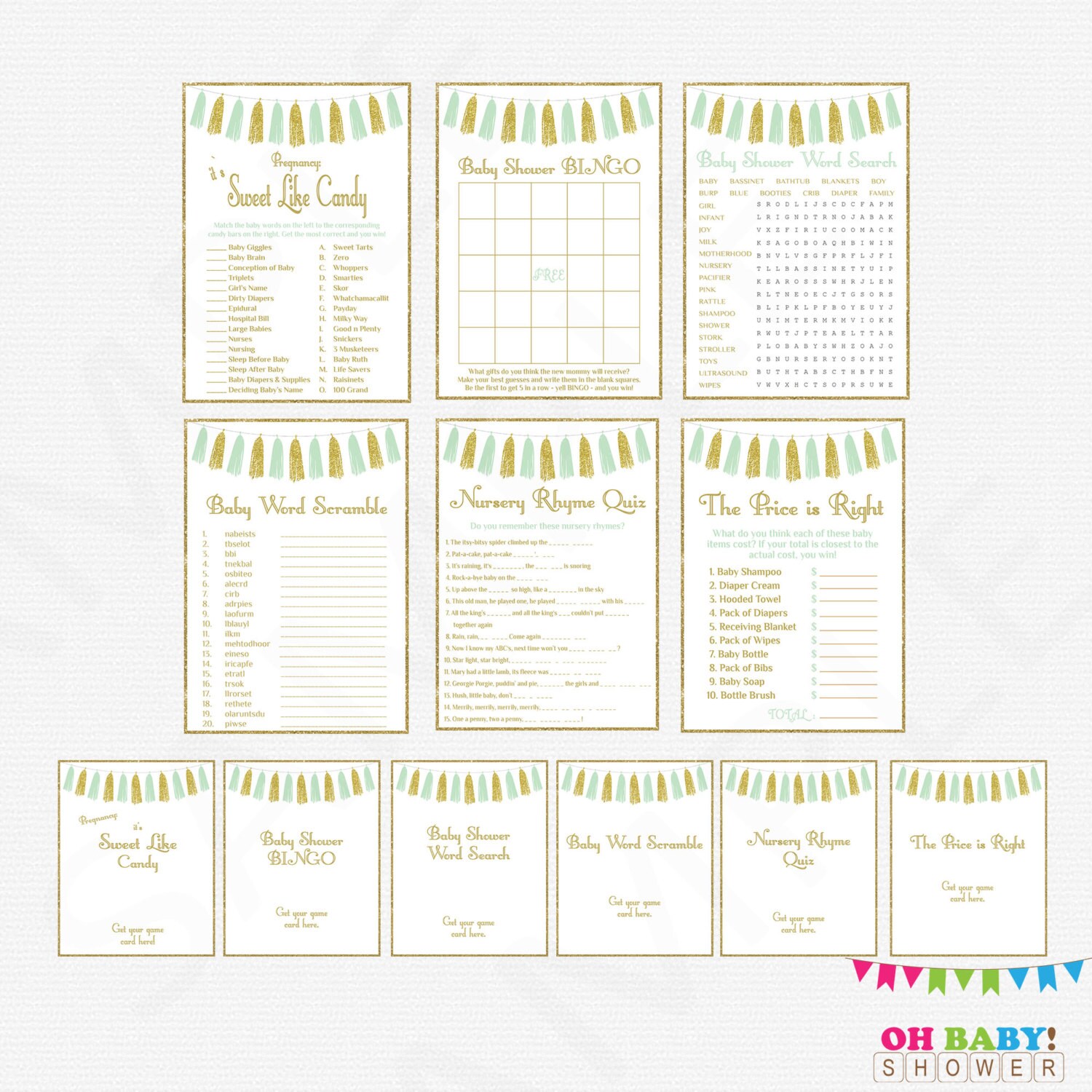 Mint And Gold Baby Shower Games Bundle Games Pack Baby Il Fullxfull Mint And Gold Baby Shower Games Bundle