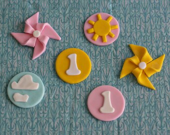 Fondant Pinwheel, Sunshine, Cloud and Age Fondant Toppers Perfect for a You are My Sunshine Party
