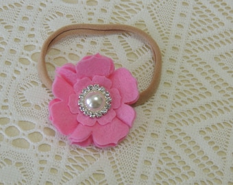 2" Wool Felt Flower Headband with Rhinestone