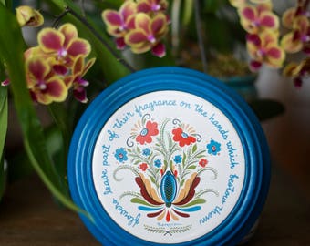 Floral Folk Art Wall Hanging | Swedish Folk Art Berggren Trivet in Wood Frame