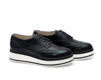 Women Black Oxford Genuine Leather Shoes by Galdi, 18113