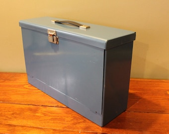 Vintage Metal File Box - Blue - Legal Size