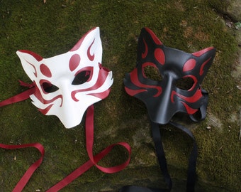 Kitsune Fox Leather Mask Made to Order, Great for Halloween Burning Man Masquerade Costume LARP Cosplay Mardi Gras