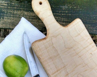 Maple Wood Cutting Board with Handle, Handmade Wood Breadboard, Rustic Serving Board, Farmhouse Kitchen Cutting Board, Cheese Board
