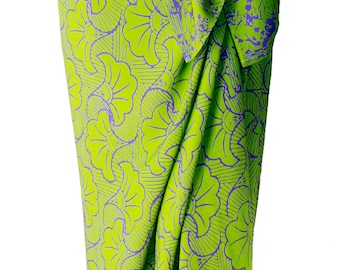 Beach Sarong Batik Pareo Lime Green & Purple Gingko Sarong Skirt Women's Beach CoverUp Green Batik Sarong Beach Wrap Skirt - Womens Swimwear