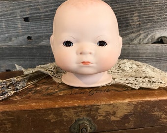 Vintage Bisque DOLL HEAD- Repro Grace Putnam Germany- Hand Painted 1980's Large Bisque Doll Head- G32