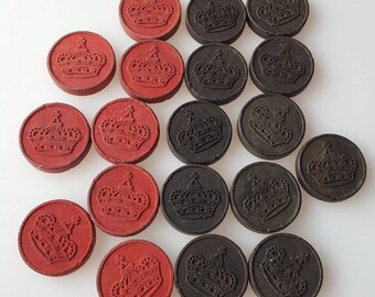 19 vintage checkers black and red wood crown and bullseye pressed designs for crafts display