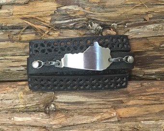 Black Wrap Around Leather Kentucky Bracelet - Adjustable Leather Cuff Bracelet