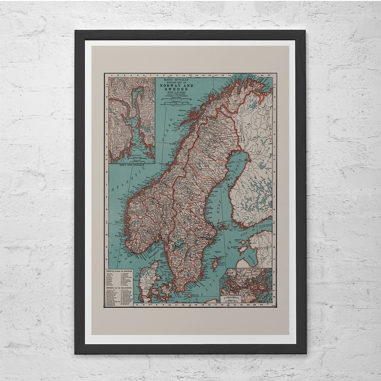 NORWAY MAP SWEDEN Map Vintage Map of Norway and Sweden