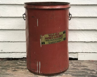 industrial bucket ~ 20" dark red metal bucket with double handles ~ industrial bin ~ Walsh Mort-Airset, St Louis MO ~ farmhouse storage