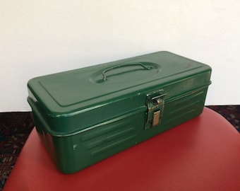 Vintage Green Metal Tool Box- Tackle Box- Art Supply-Craft Box-Organizer Box-Caddy- Small Utility Box- Industrial Decor - Patent No. 3171566