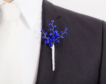 Limited Edition Roayl Blue Boutonniere - Cat's Eye Royal Blue - Mens Boutonniere