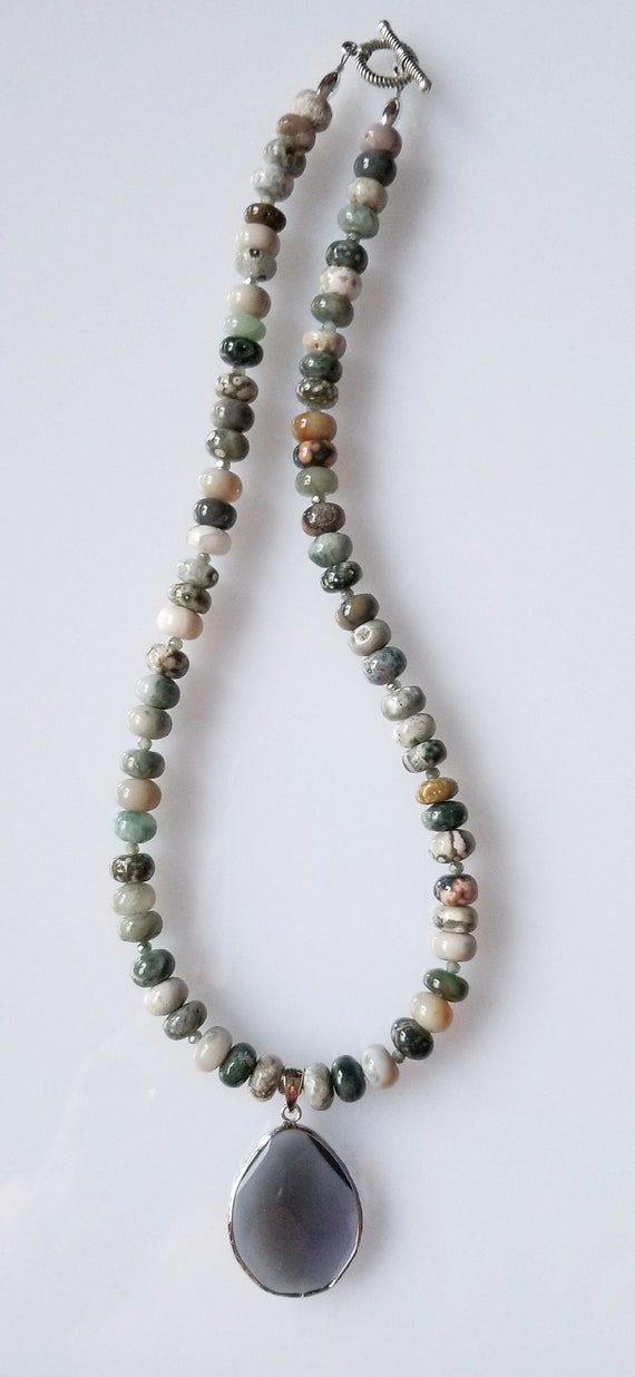 Ocean Jasper Necklace, Jasper Necklace, Green Necklace, Pendant Necklace
