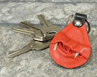 Hand Made Leather Key Ring Fob With Face Eye Key Purse Charm Monster