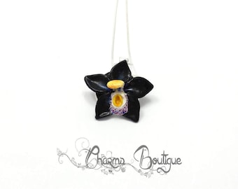 Orchid Necklace Black Orchiid Dainty Necklace Flower Necklace Flower Jewelry Orchid Jewelry Polymer Clay Orchid Lovely Necklace Gift for her