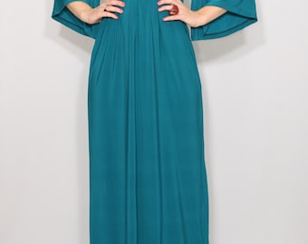 Teal dress women Maxi dress Empire waist dress Kimono dress Women Long dress Teal blue