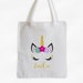 Unicorn with Flowers Personalized Canvas Tote Bag - Cute Animal Custom Travel Overnight Bag - Reusable Tote with Unicorn Face