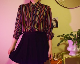 90's Silk Multi-colored Button-up Blouse
