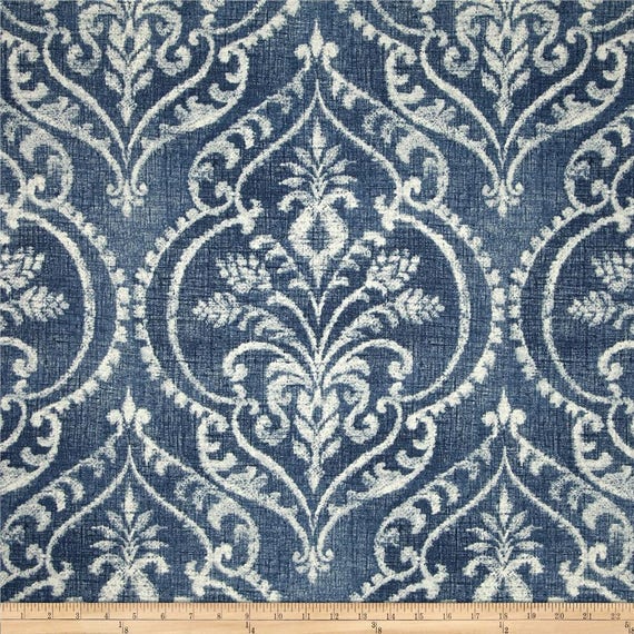 Blue Damask Upholstery Fabric Denim Blue Curtain Material