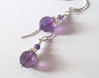 Amethyst Gemstone Drop Earrings Sterling Silver Filigree, February Birthstone, Ear Wire Options
