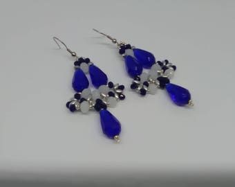 Blue Cobalt and white earrings