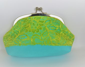 SALE Bright aqua and lime clutch