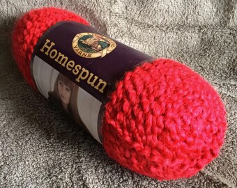 one skein of Lion Brand Homespun yarn destash Candy Apple