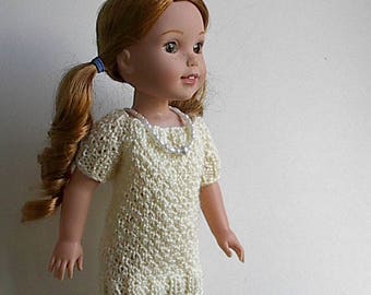 14.5" Doll Clothes Knit Dress Tunic Long Sweater Handmade to fit Wellie Wishers dolls - Cream Dress Tunic or Long Sweater with five buttons