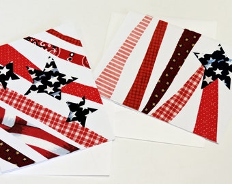 Patriotic Cards, Original Textile Fiber Art Greeting, Americana Notecard, Military, Fathers Day itsyourcountry