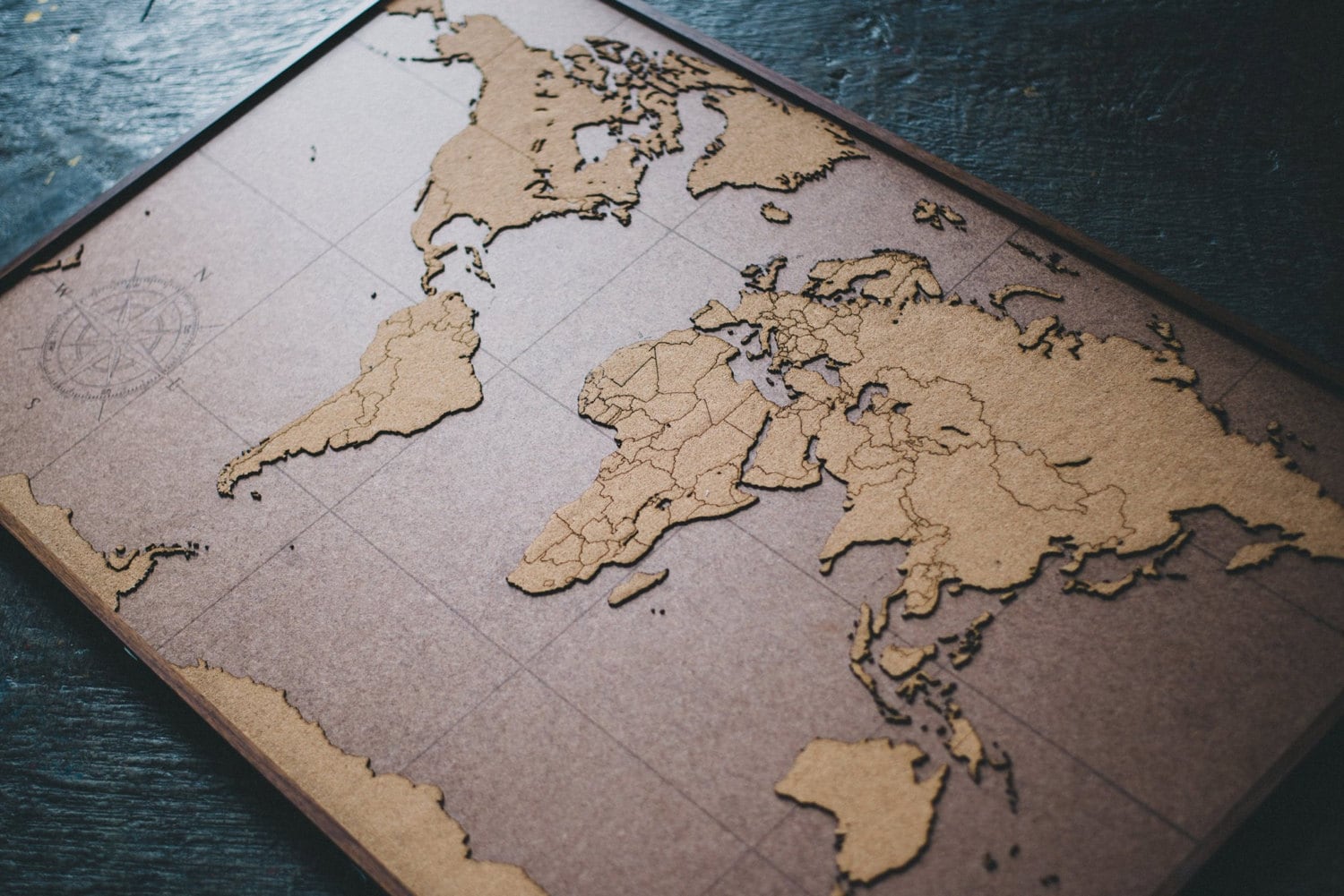 BIG Lasercut And Handmade Cork World Map Wall Art With